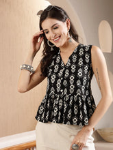 Women's Ikat Printed Rayon Peplum Top-TOPGGBLACKOGGY
